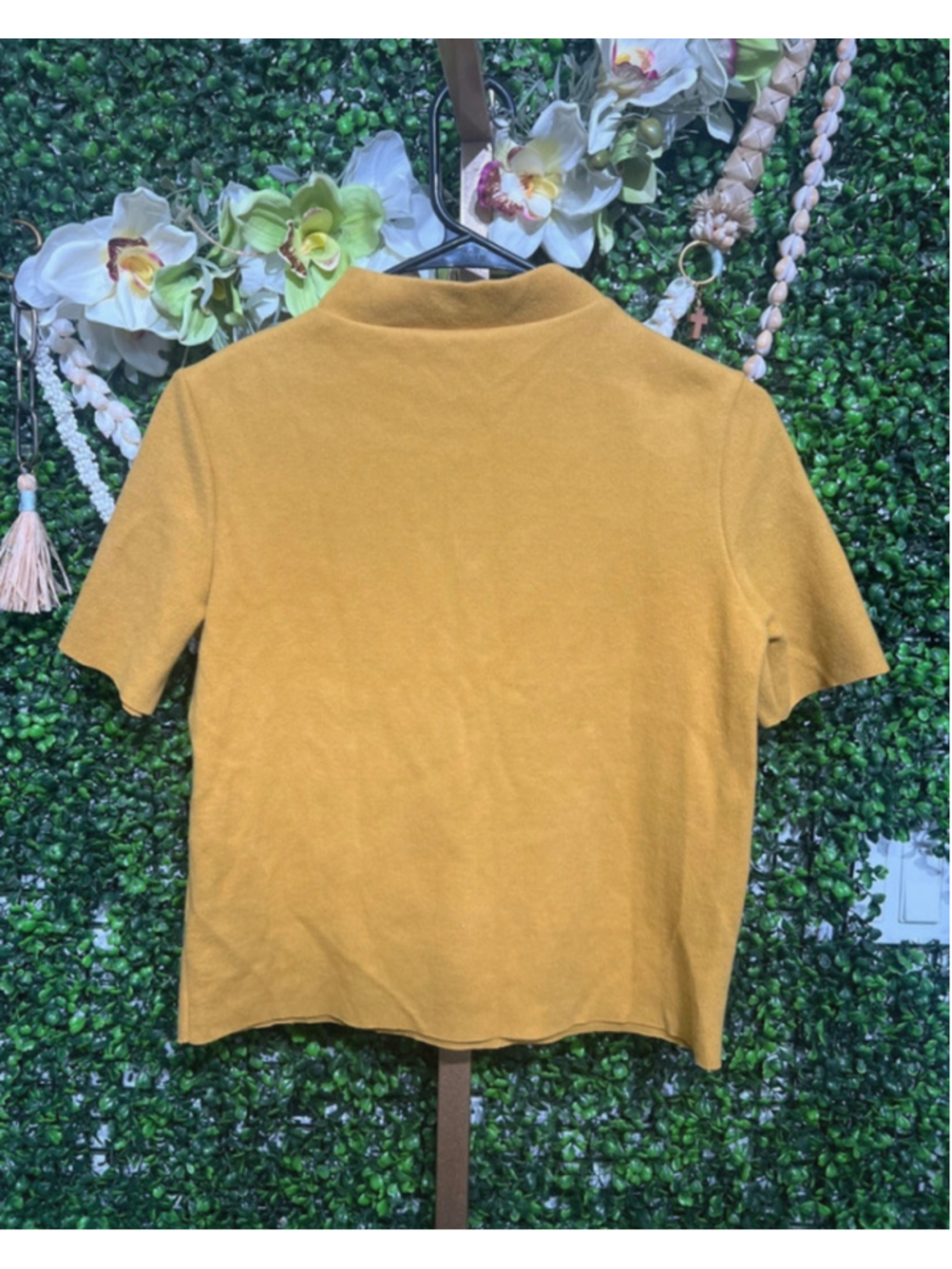 Zara Mock Neck cropped Mustard Short Sleeve Sweater Top Tee size Small - Picture 5 of 5